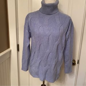 THE CASHMERE PROJECT SWEATER TURTLENECK BLUE CABLE KNIT LONG SLEEVE SIZE S